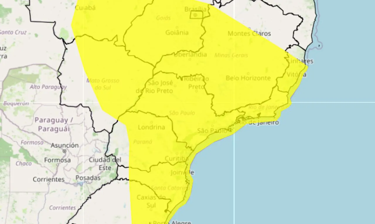o mapa mostras as &aacute;reas em alerta